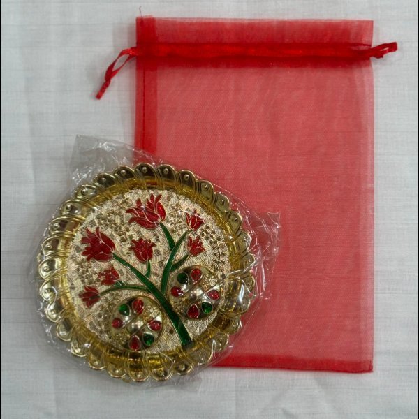 Golden Meenakari Pooja Plate with Organza Pouch — Chennai